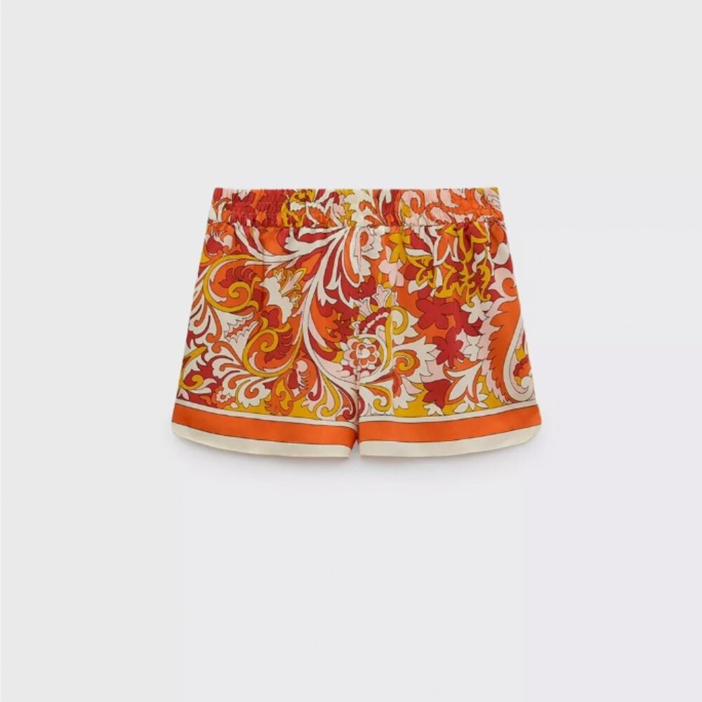 Zara Red and Yellow High Waist Shorts